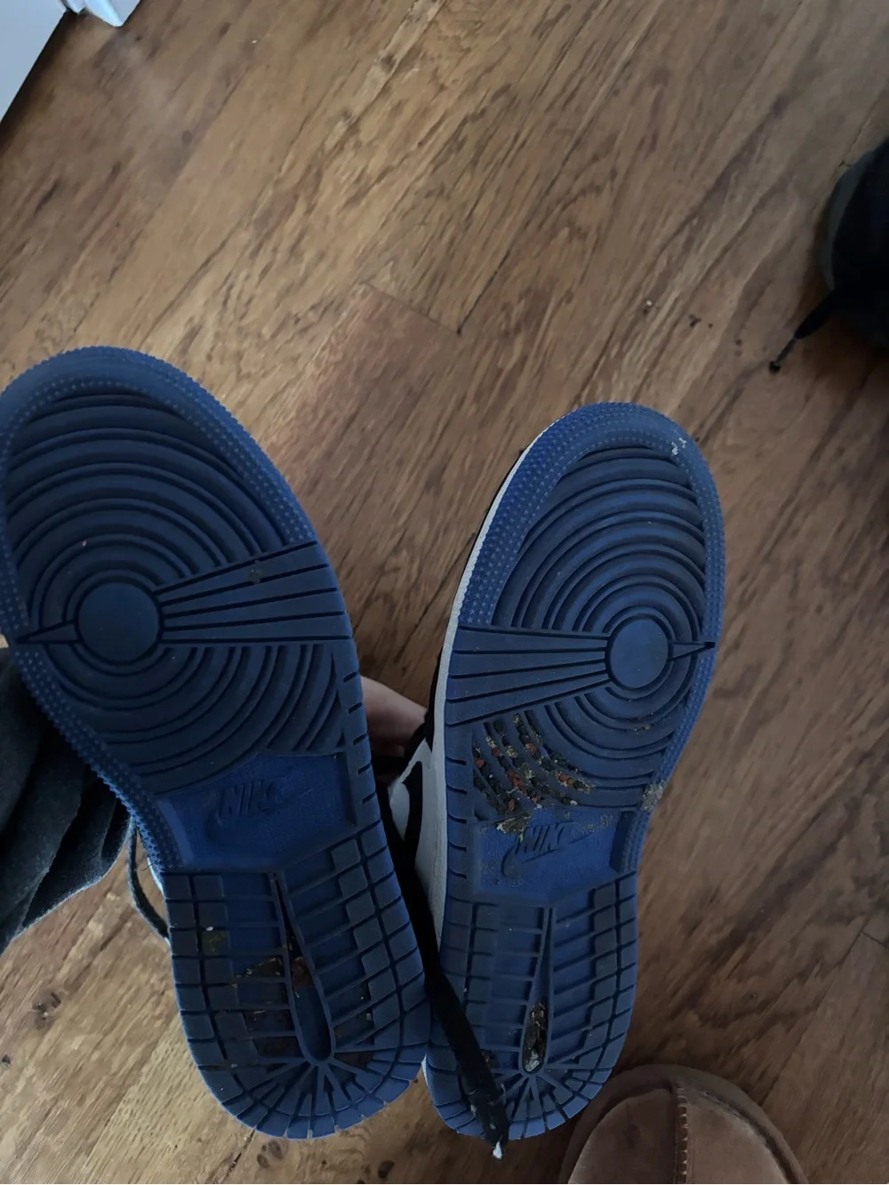 Nike Jordan 1s Kids Black, White and Blue Mid-Top Sneakers